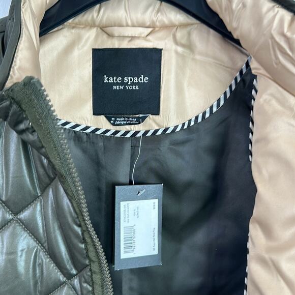 Kate Spade quilted olive green full zip vest size medium - Picture 3 of 8
